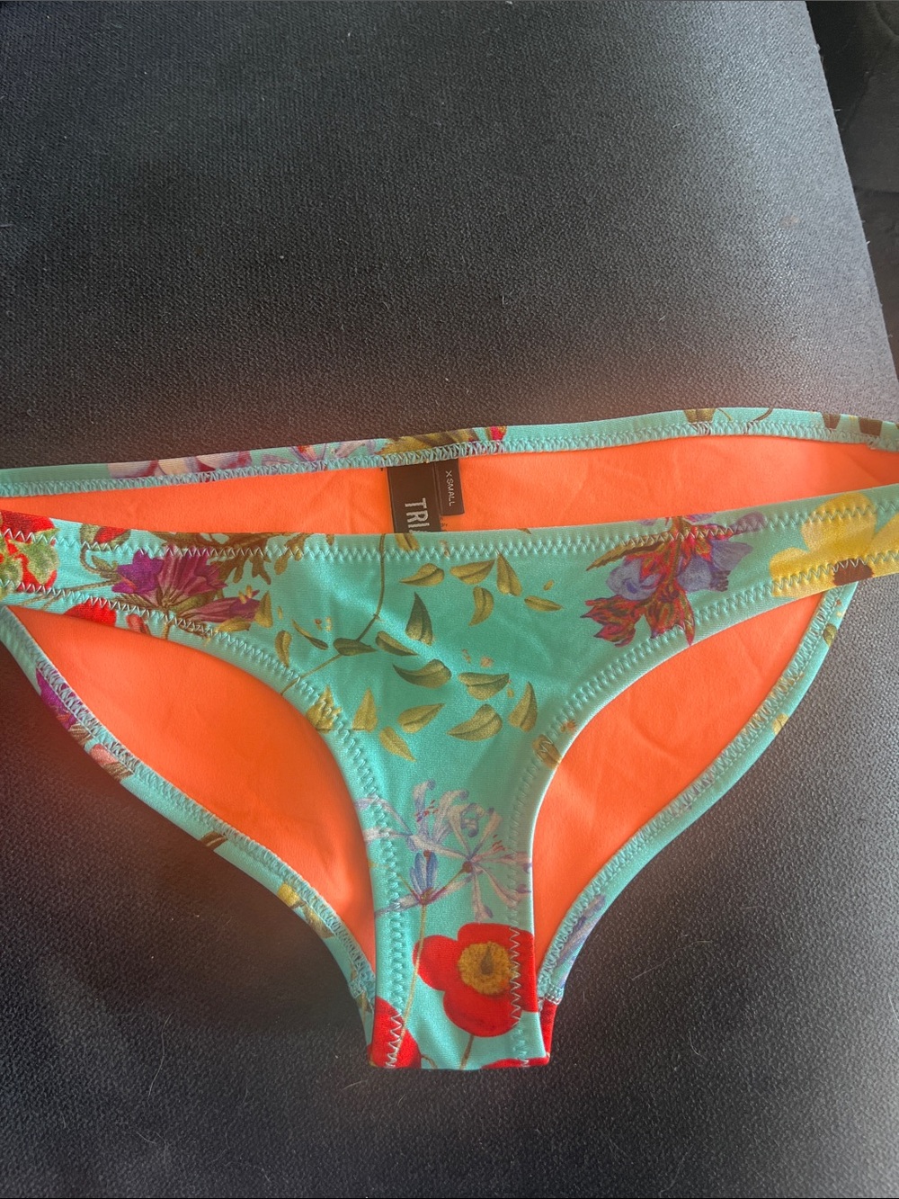 triangl swimwear Teal Floral Bikini Bottom with Orange Lining